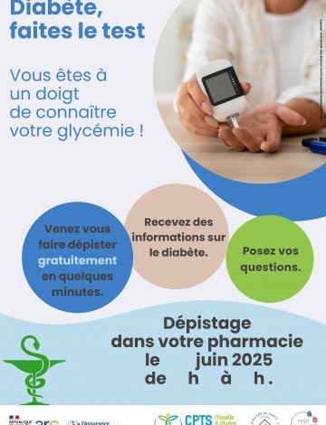 Dépistage diabète dans les pharmacies du 2 au 13 juin 2025